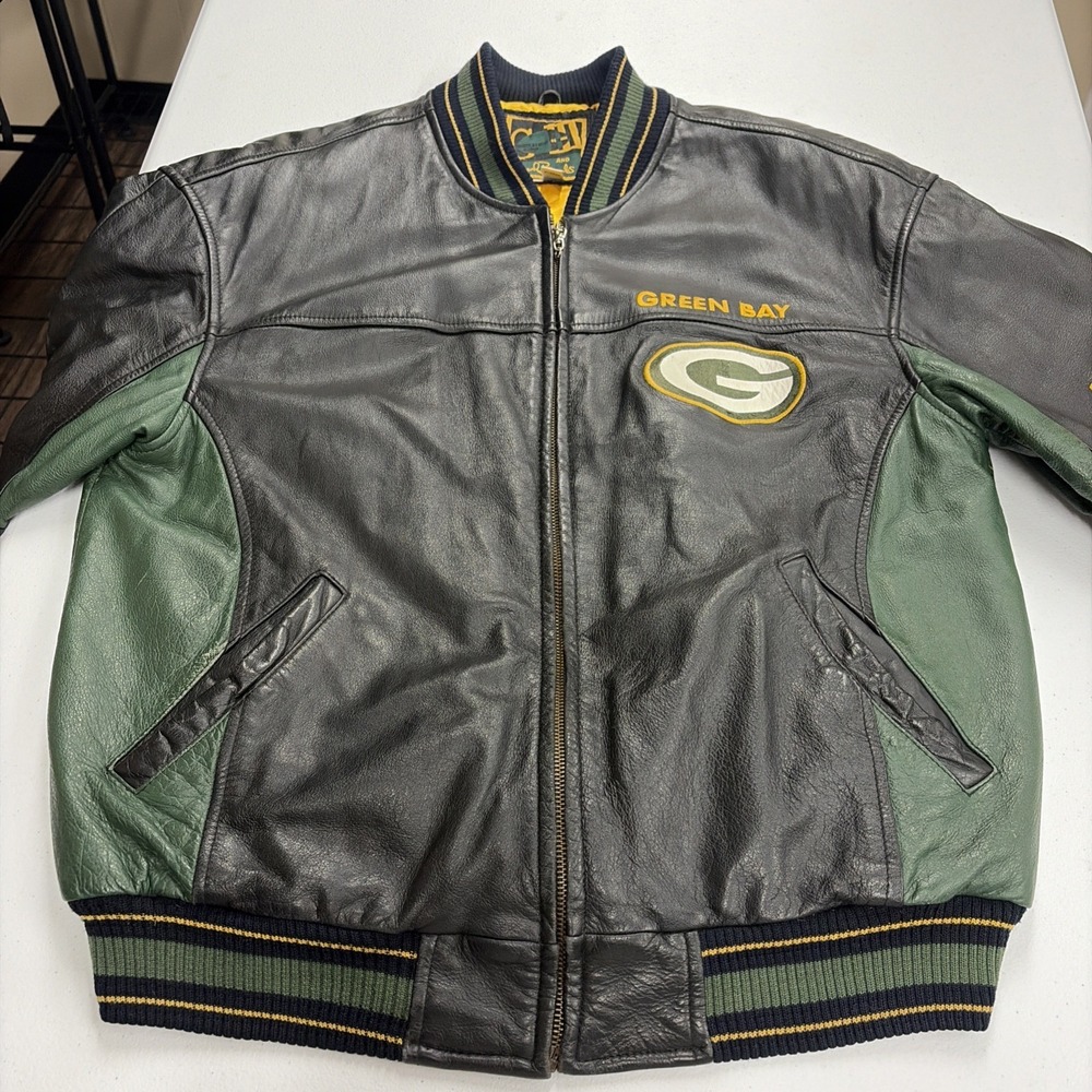 VINTAGE 90s G-III Carl Banks Green Bay Packers Leather Jacket Men's Size S 80s